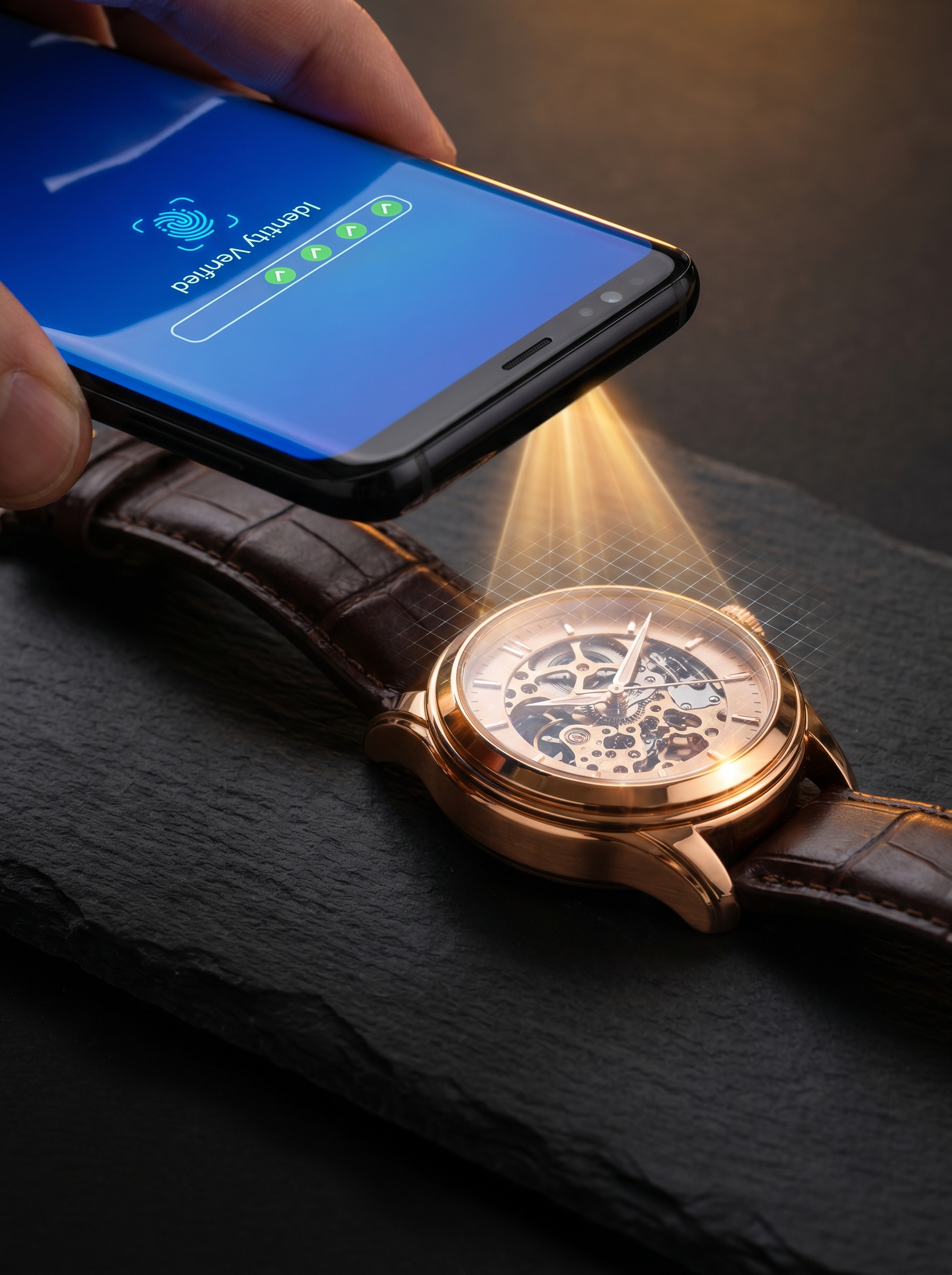 Smartphone scanning a luxury watch