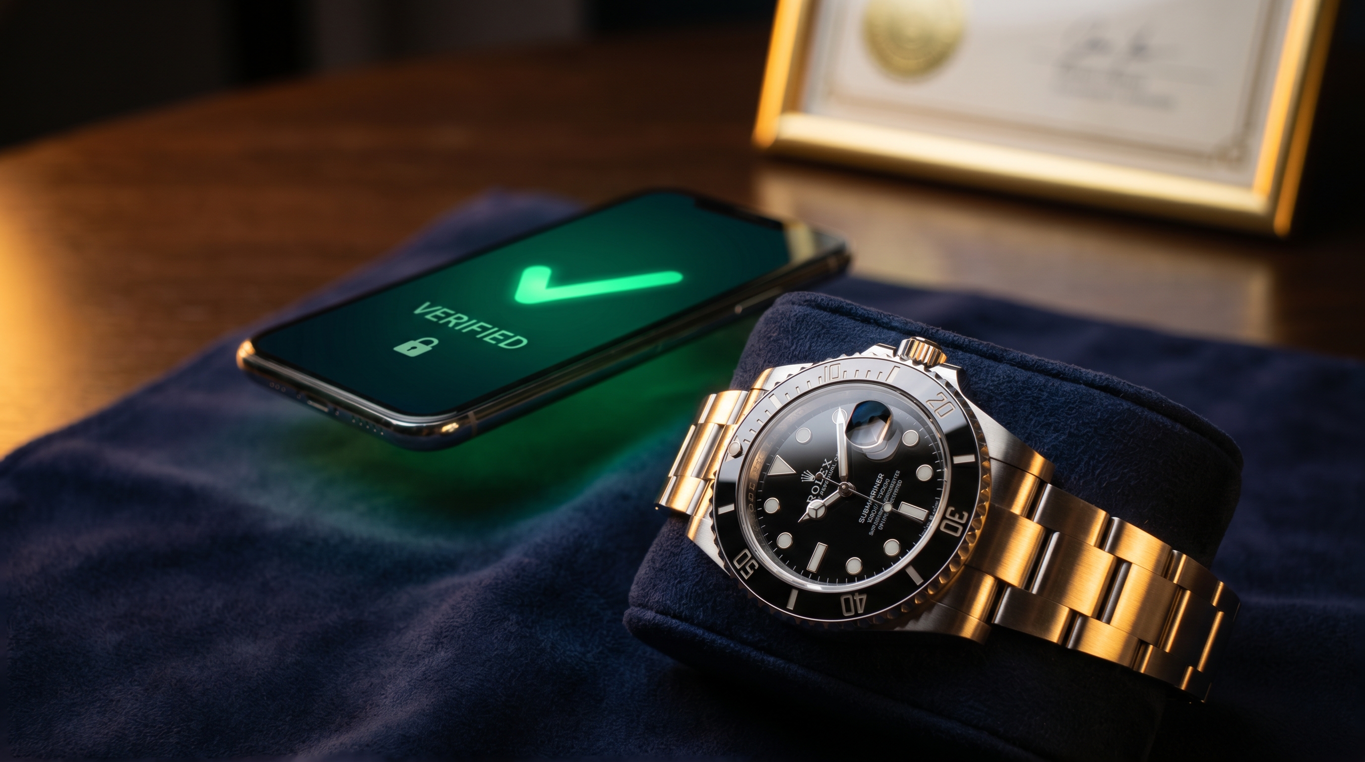 Luxury watch being authenticated with smartphone technology
